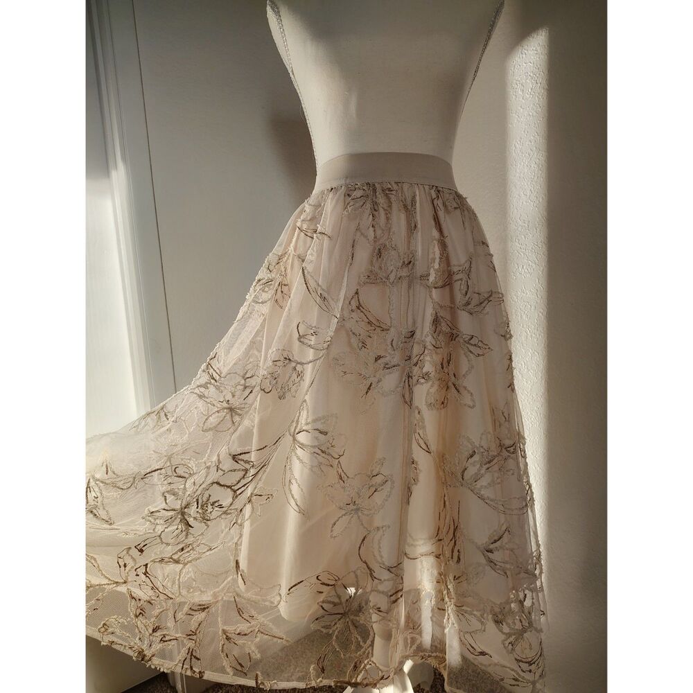 Adrianna Papell Elegant Bridal Floral Embroidered Midi Skirt Romantic Fairycore